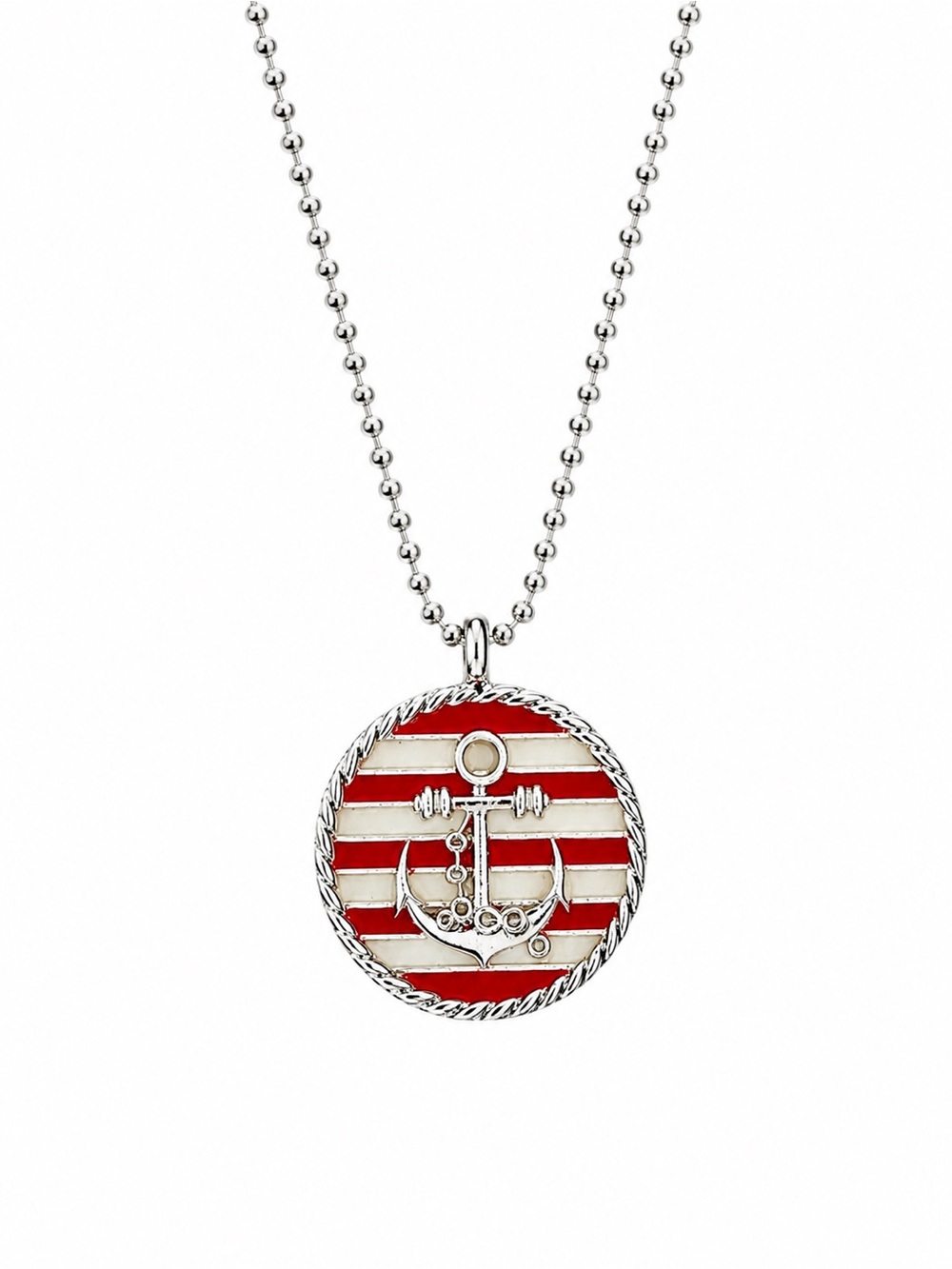 Nautical Anchor Pendant Necklace in Red and White with Easy Magnetic Clasp